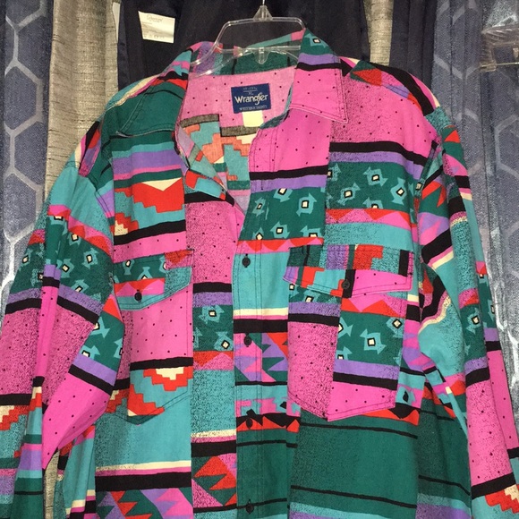 Vintage wrangler wild bold geo Aztec south western country cowboy brush popper - Picture 3 of 17
